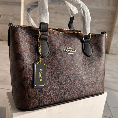 COACH Bag - Gallery Tote Bag In Signature Canvas- Dark Tan Brown